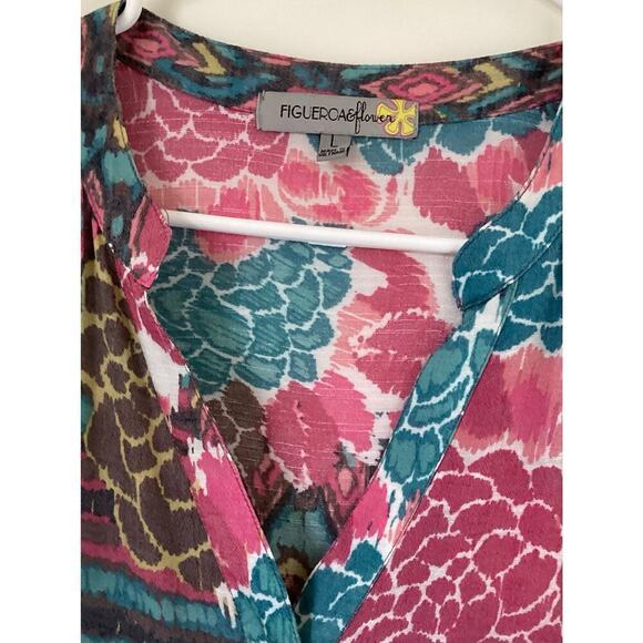 Figueroa and flower floral maxi dress v-neck with button women’s L - Picture 4 of 4